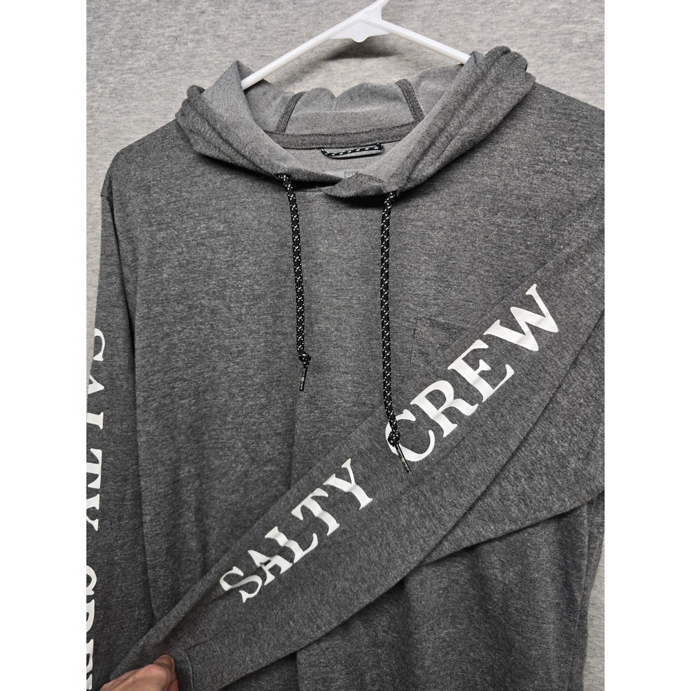 Salty Crew Mens Charcoal Gray Sink Swim Logo Hooded Long Sleeve T-Shirt Pocket S